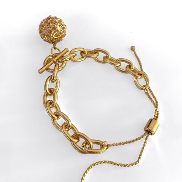 Gold Chain Link Rhinestone Charm Bracelet - Picture 3 of 3